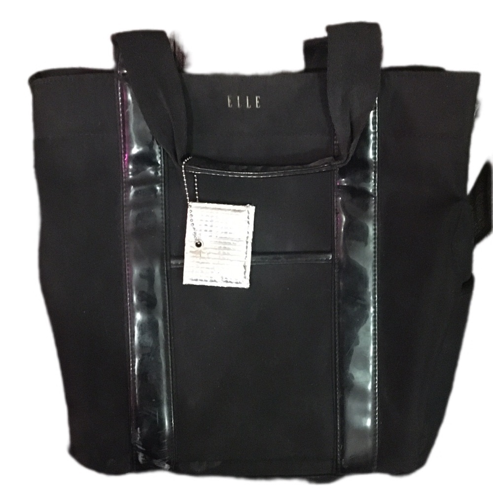 Elle Elegant Black Tote with Glossy Straps